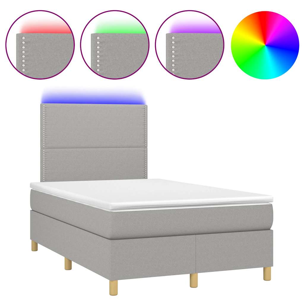 Boxspring met matras en LED stof lichtgrijs 120x190 cm