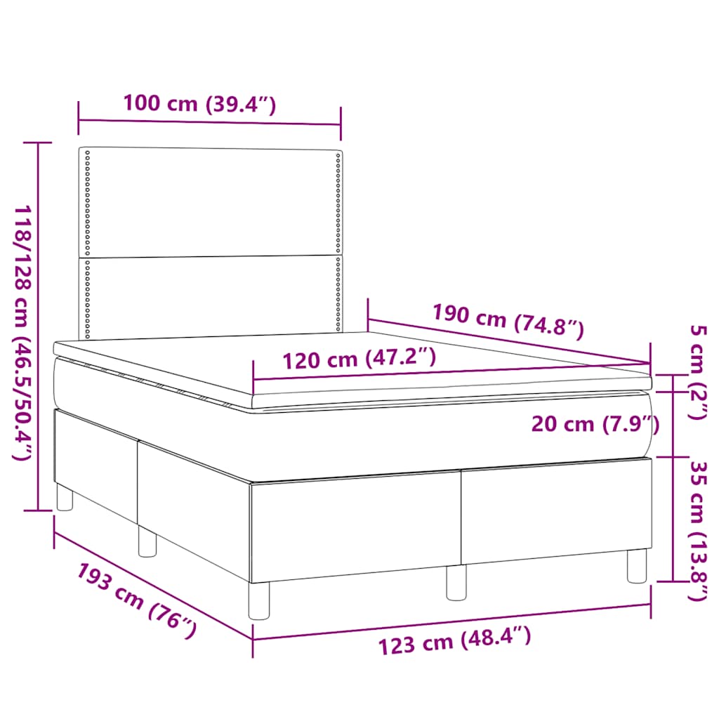 Boxspring met matras en LED stof lichtgrijs 120x190 cm