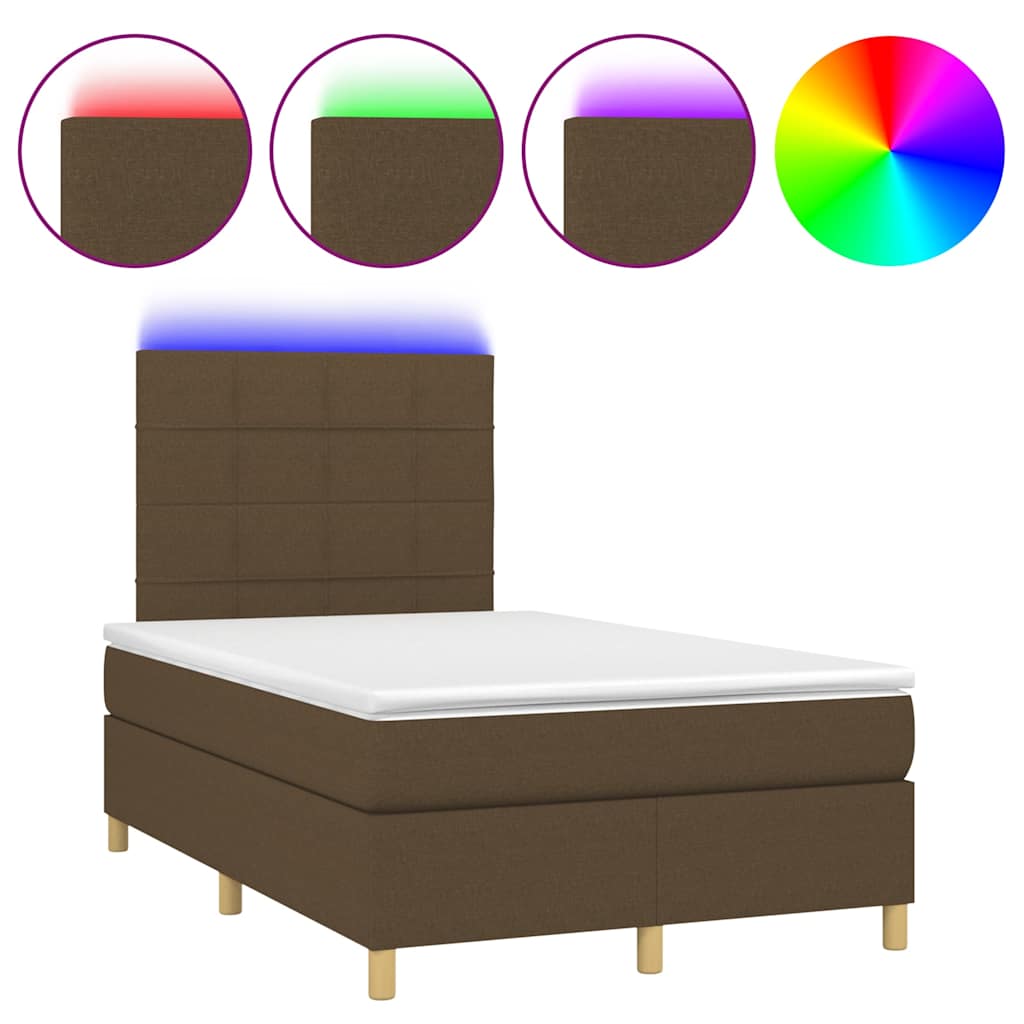 Boxspring met matras en LED stof donkerbruin 120x190 cm