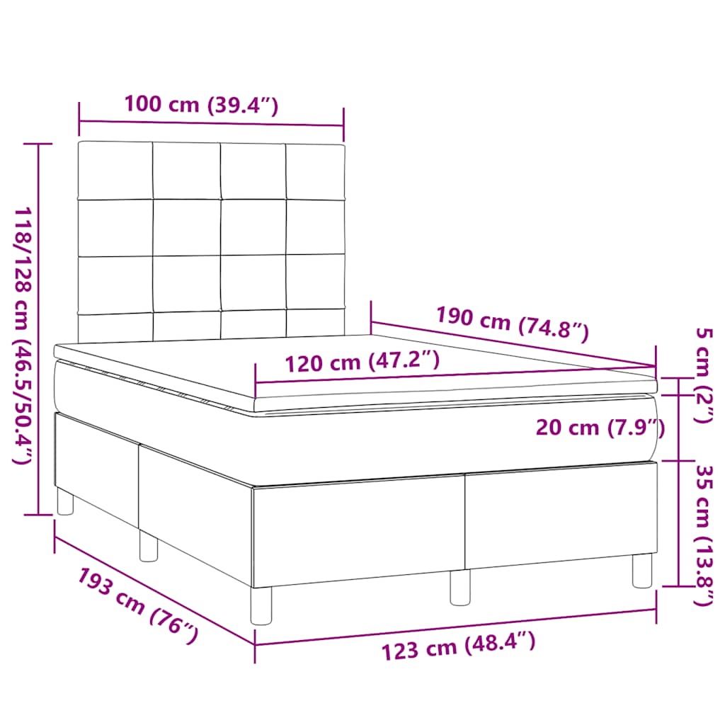 Boxspring met matras en LED stof donkerbruin 120x190 cm