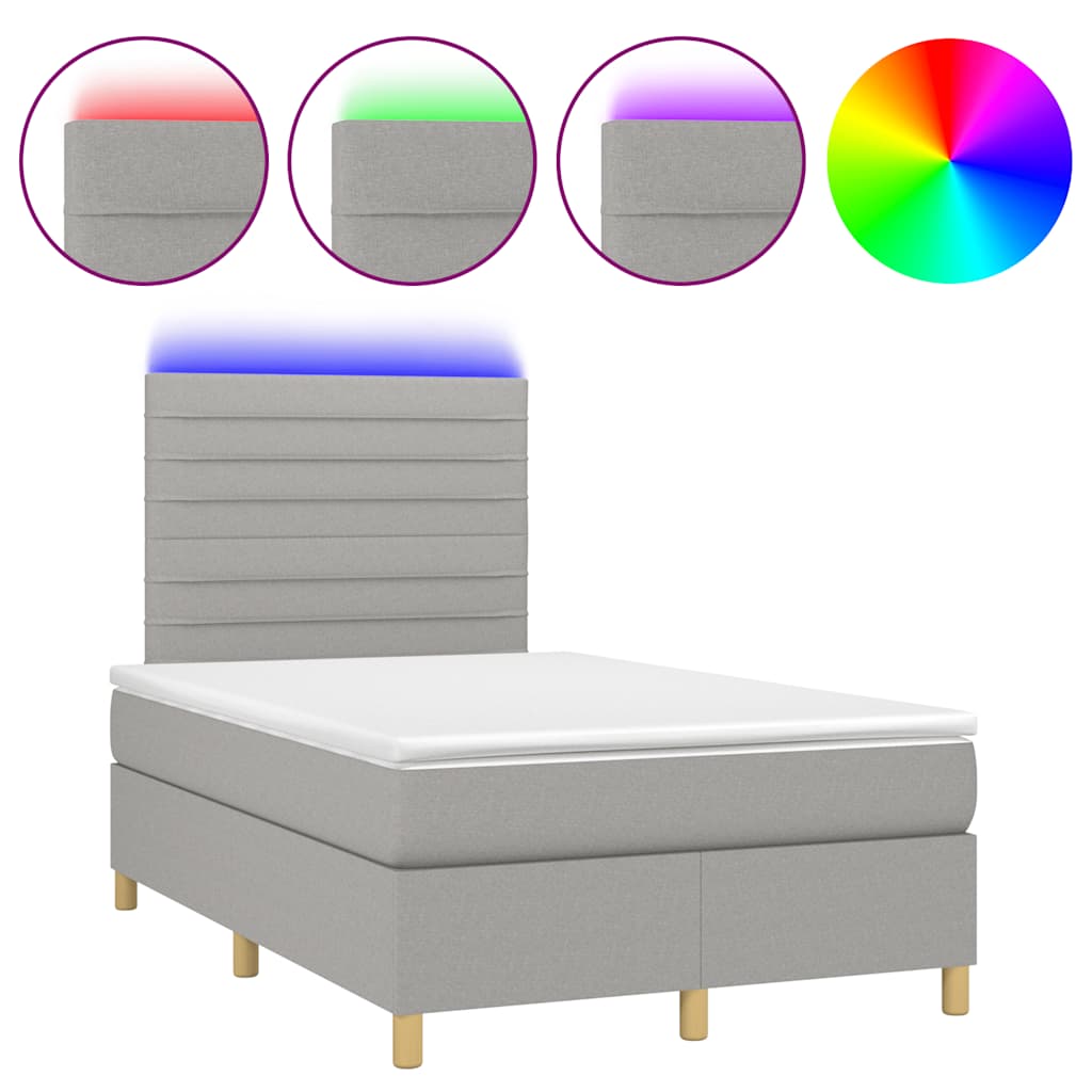 Boxspring met matras en LED stof lichtgrijs 120x190 cm