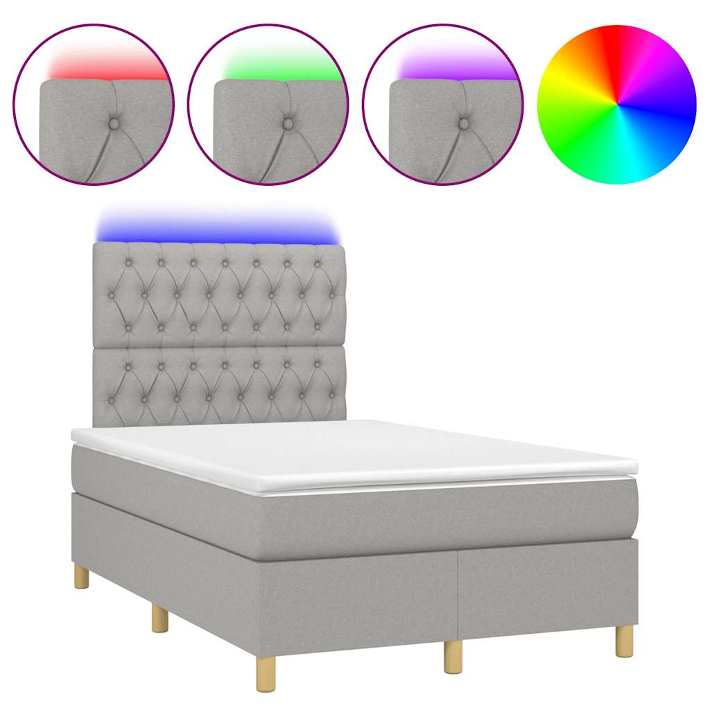 Boxspring met matras en LED stof lichtgrijs 120x190 cm