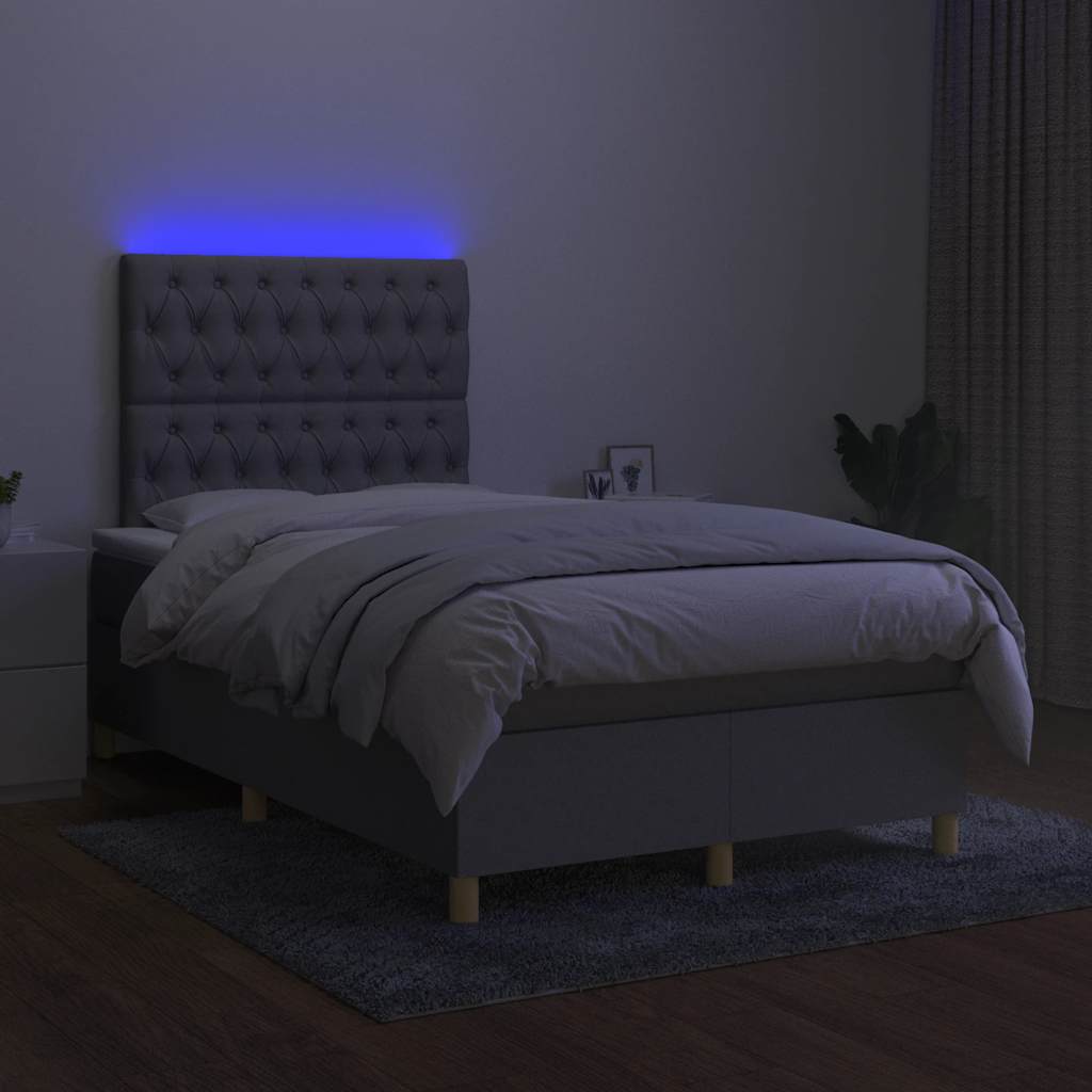 Boxspring met matras en LED stof lichtgrijs 120x190 cm