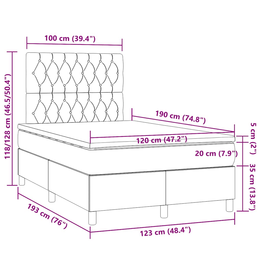 Boxspring met matras en LED stof lichtgrijs 120x190 cm