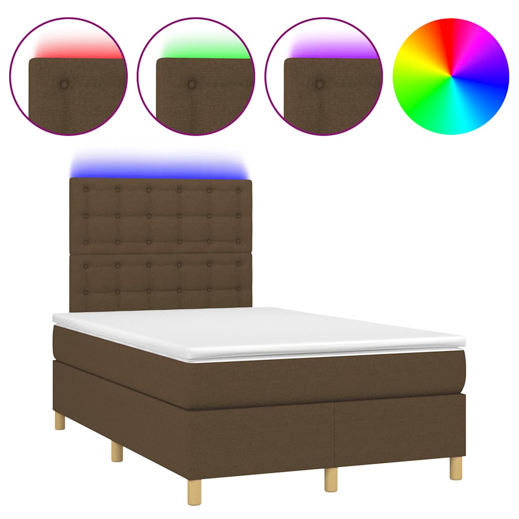 Boxspring met matras en LED stof donkerbruin 120x190 cm