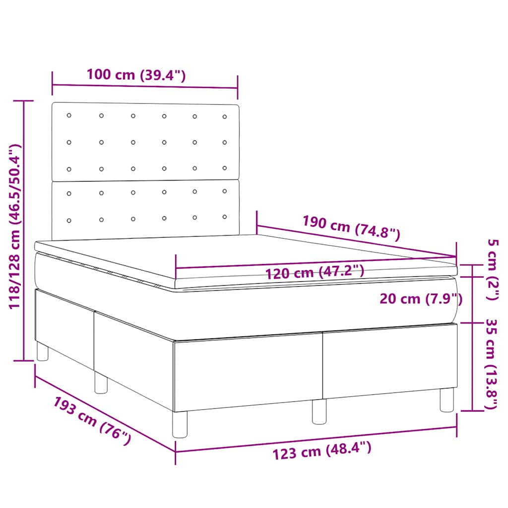 Boxspring met matras en LED stof donkerbruin 120x190 cm
