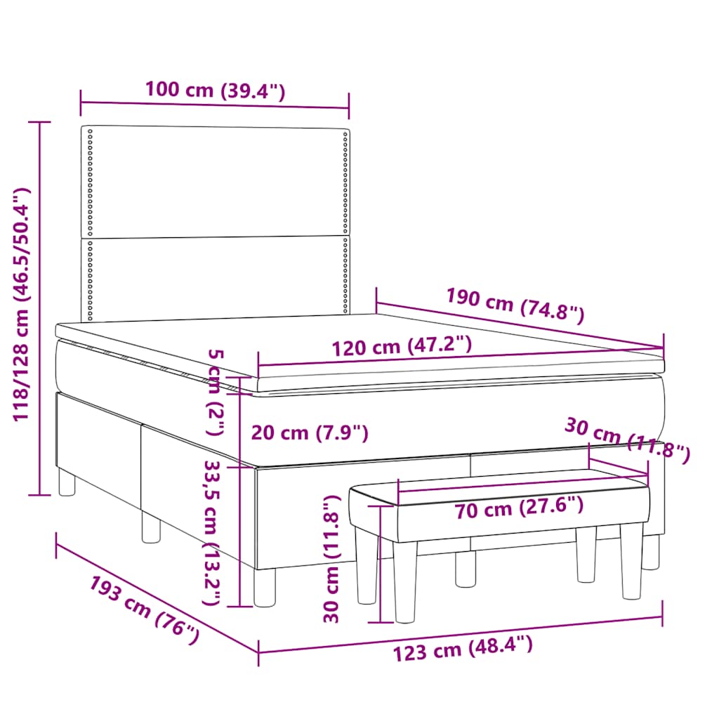 Boxspring met matras stof lichtgrijs 120x190 cm