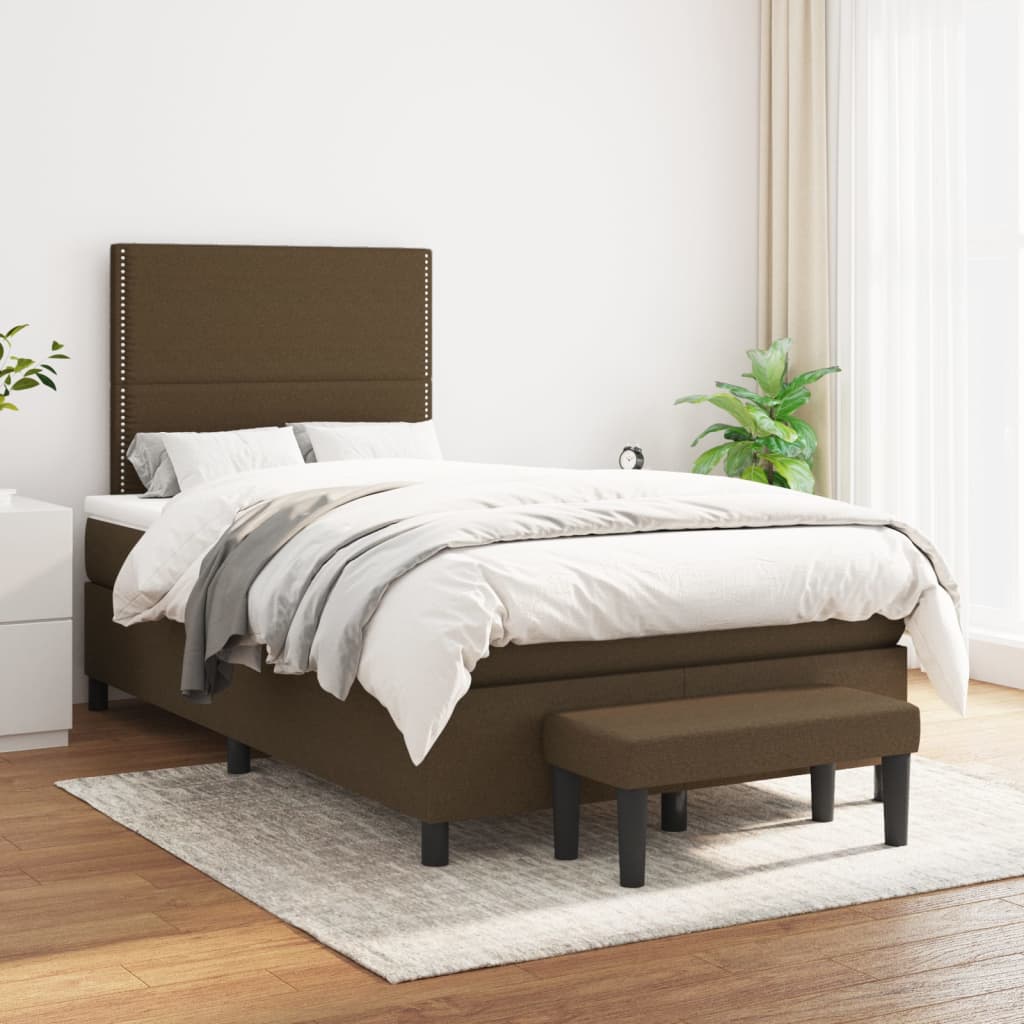 Boxspring met matras stof donkerbruin 120x190 cm