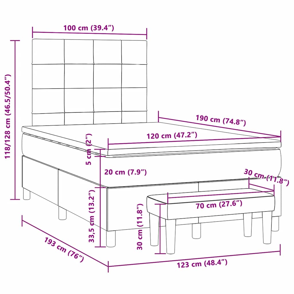 Boxspring met matras stof lichtgrijs 120x190 cm