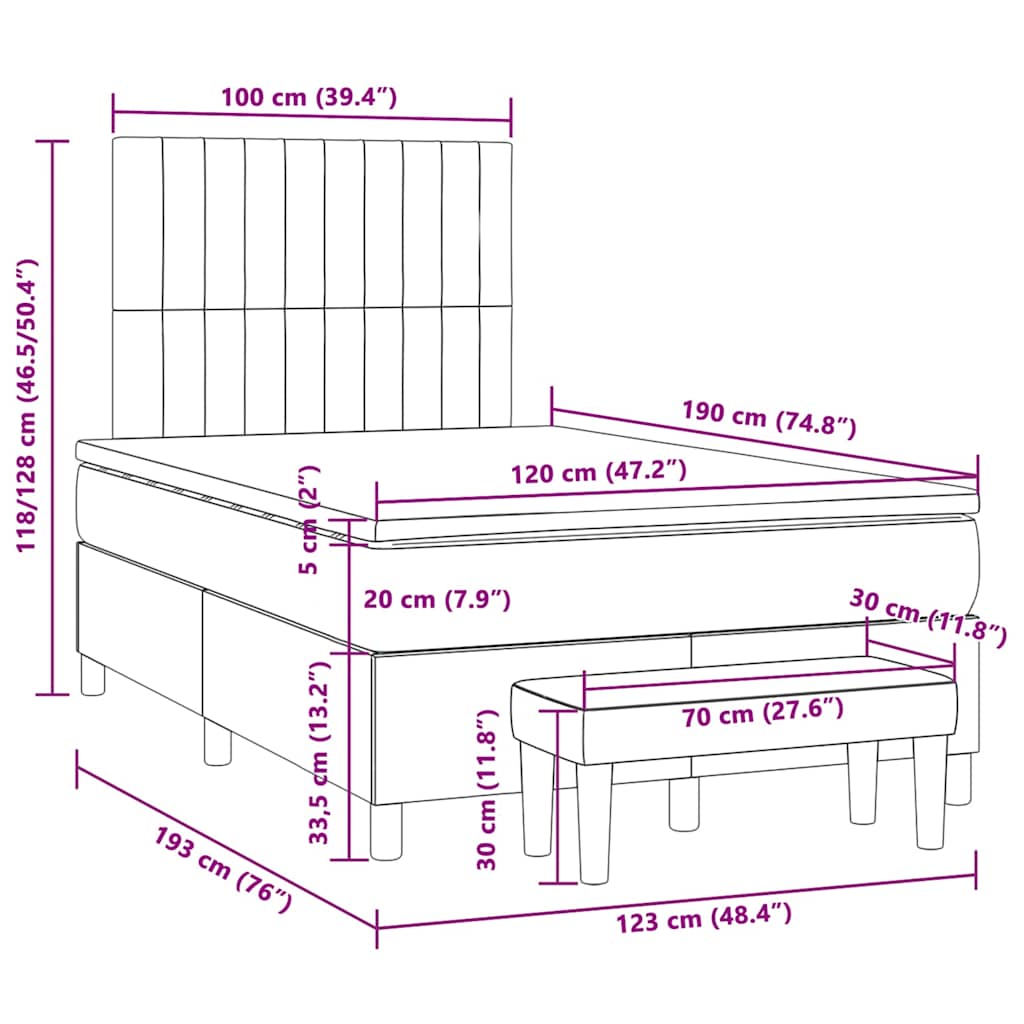 Boxspring met matras stof lichtgrijs 120x190 cm