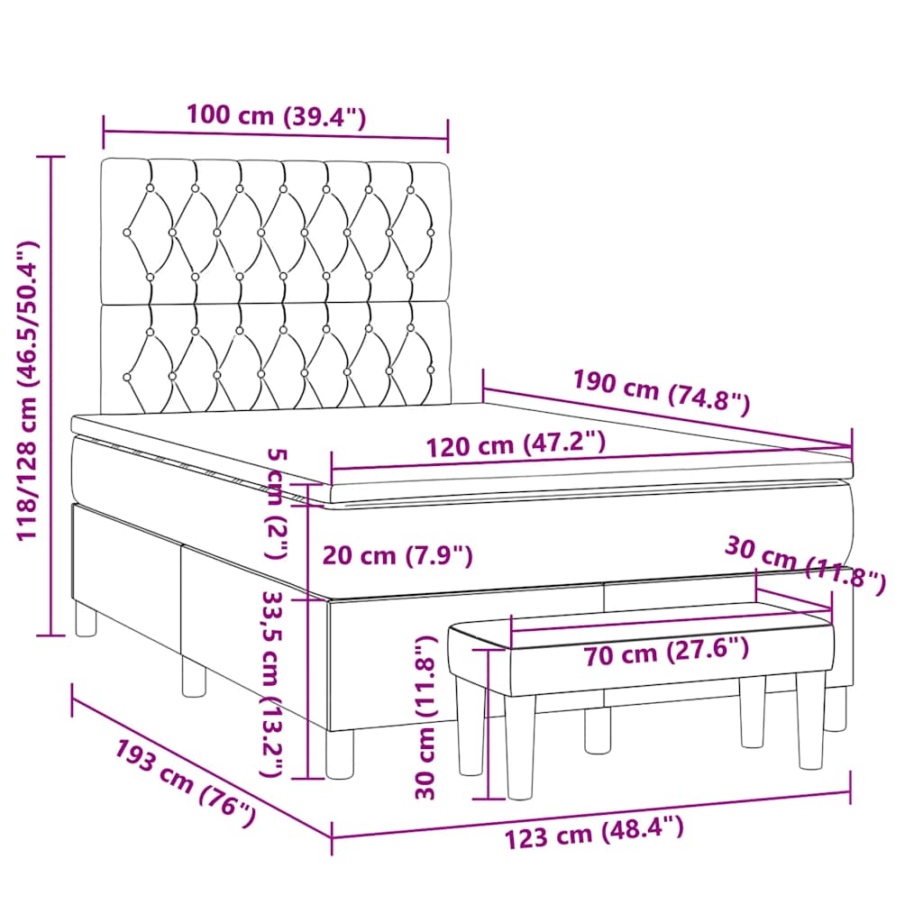 Boxspring met matras stof lichtgrijs 120x190 cm