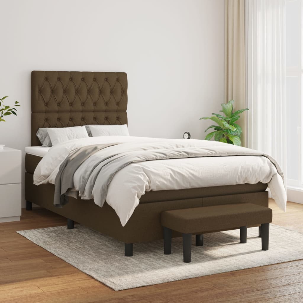 Boxspring met matras stof donkerbruin 120x190 cm
