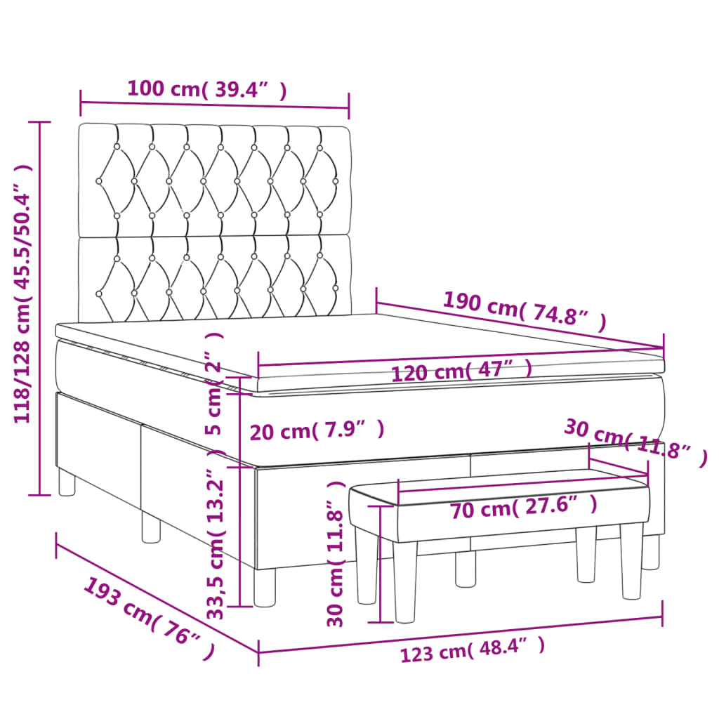 Boxspring met matras stof donkerbruin 120x190 cm