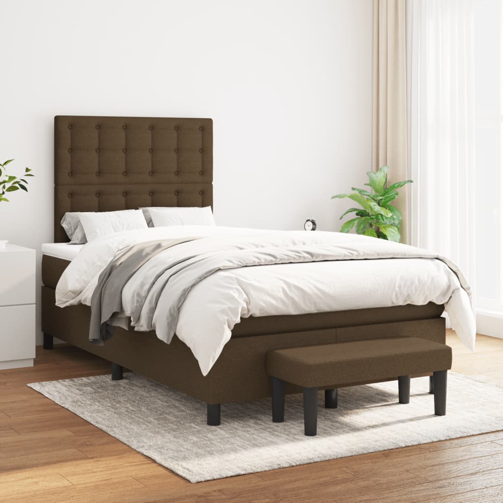 Boxspring met matras stof donkerbruin 120x190 cm