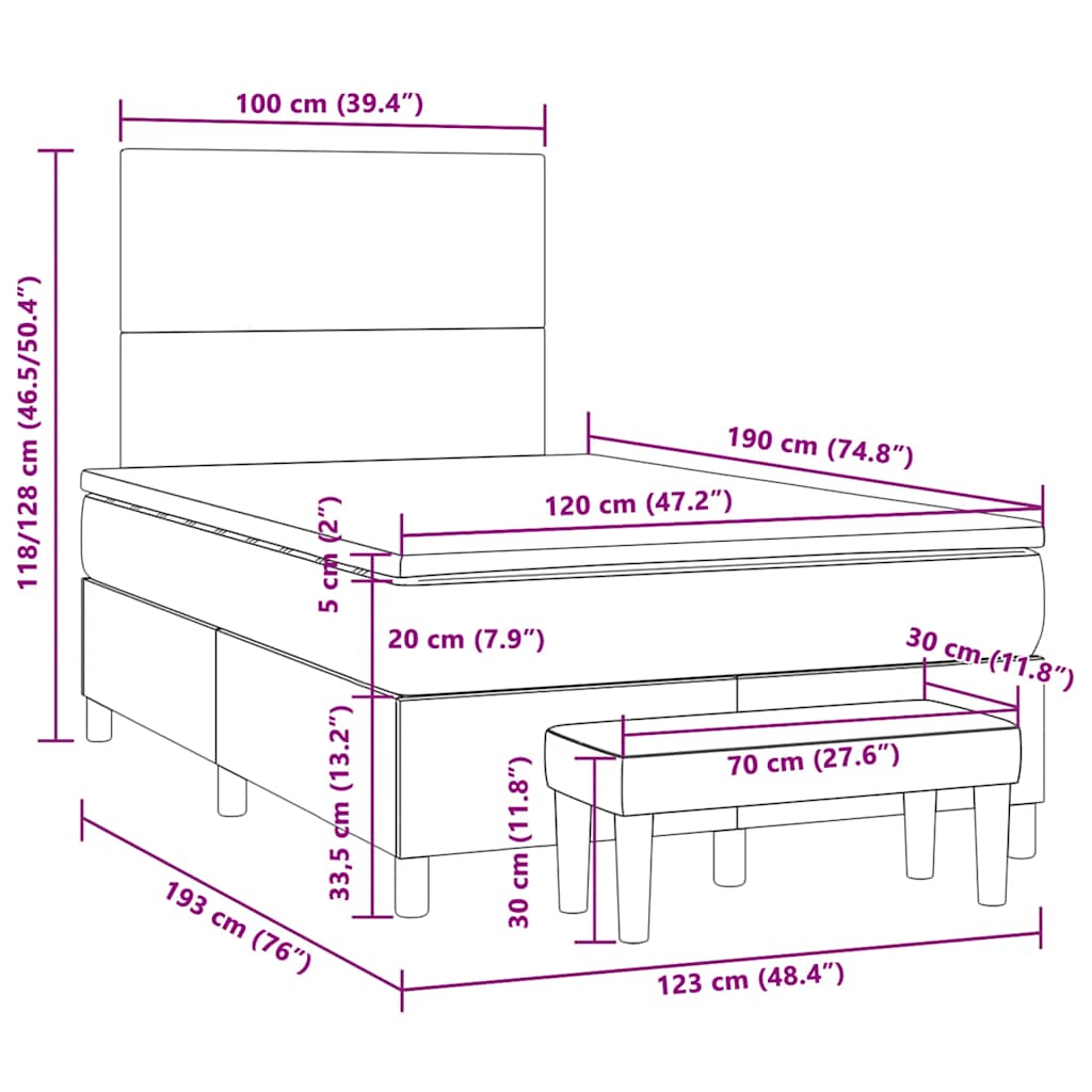 Boxspring met matras stof lichtgrijs 120x190 cm