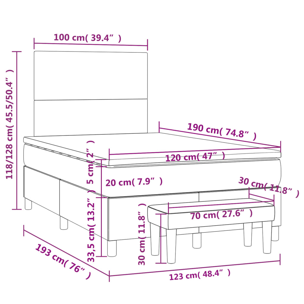 Boxspring met matras stof donkerbruin 120x190 cm
