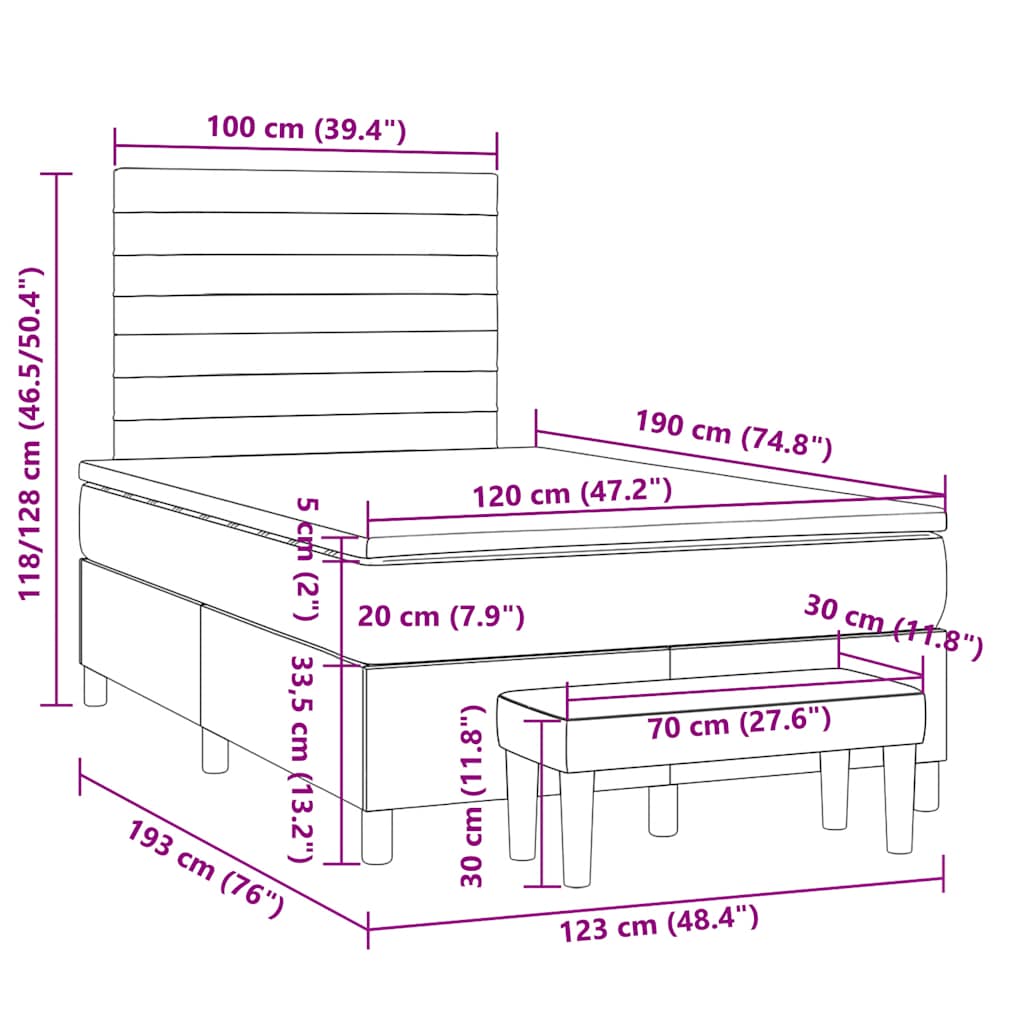 Boxspring met matras stof lichtgrijs 120x190 cm