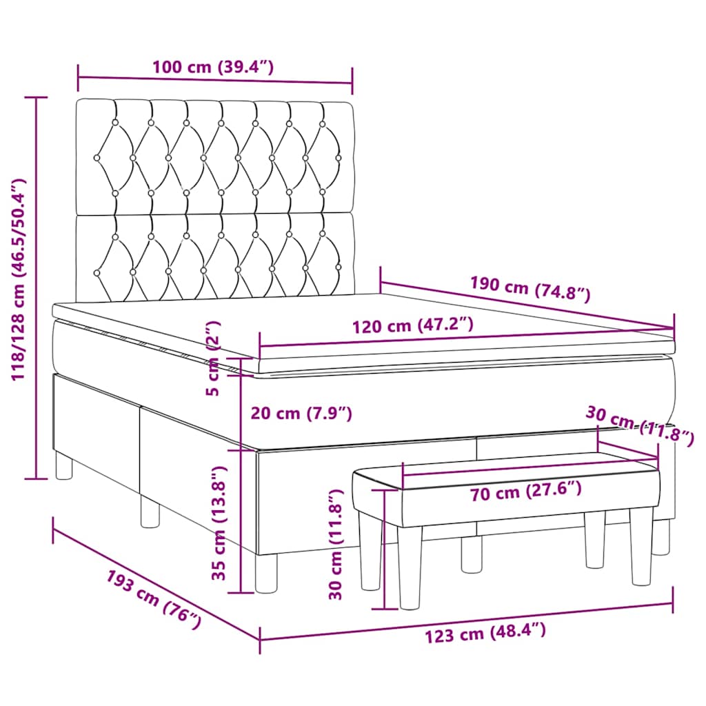 Boxspring met matras stof donkerbruin 120x190 cm