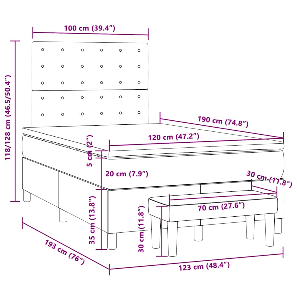 Boxspring met matras stof lichtgrijs 120x190 cm