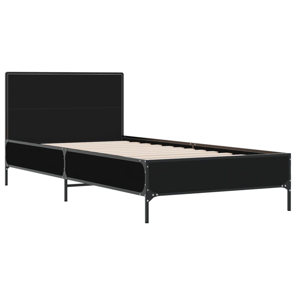 Bedframe bewerkt hout en metaal zwart 90x200 cm