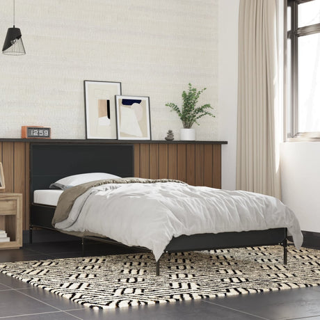 Bedframe bewerkt hout en metaal zwart 90x200 cm