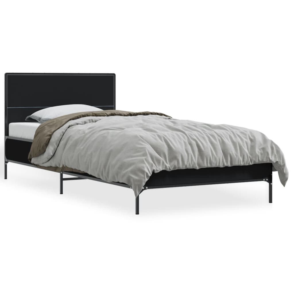 Bedframe bewerkt hout en metaal zwart 90x200 cm