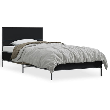 Bedframe bewerkt hout en metaal zwart 90x200 cm