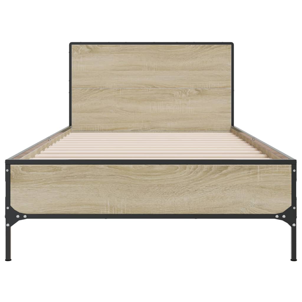 Bedframe bewerkt hout en metaal sonoma eikenkleurig 90x200 cm