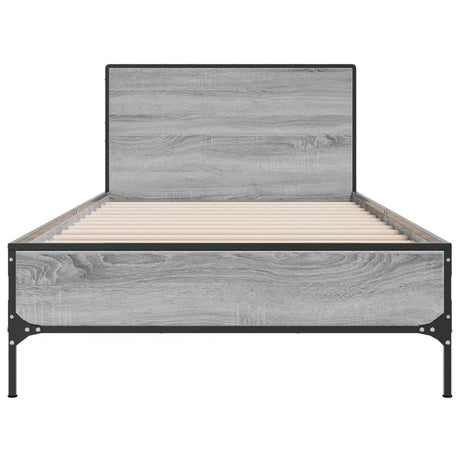 Bedframe bewerkt hout en metaal grijs sonoma eiken 90x200 cm