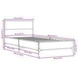 Bedframe bewerkt hout en metaal bruin eikenkleurig 90x200 cm