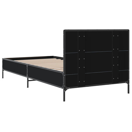 Bedframe bewerkt hout en metaal zwart 100x200 cm