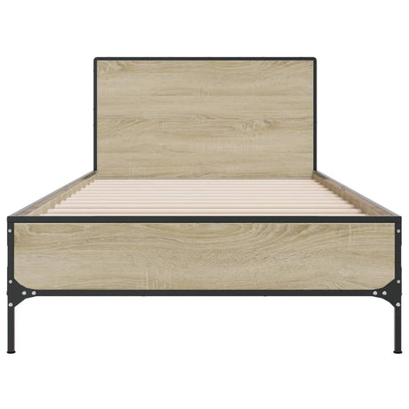 Bedframe bewerkt hout en metaal sonoma eikenkleurig 100x200 cm