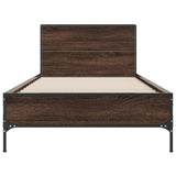 Bedframe bewerkt hout en metaal bruin eikenkleurig 100x200 cm