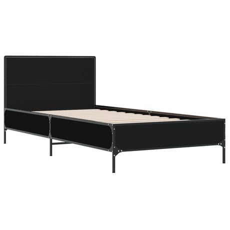 Bedframe bewerkt hout en metaal zwart 75x190 cm