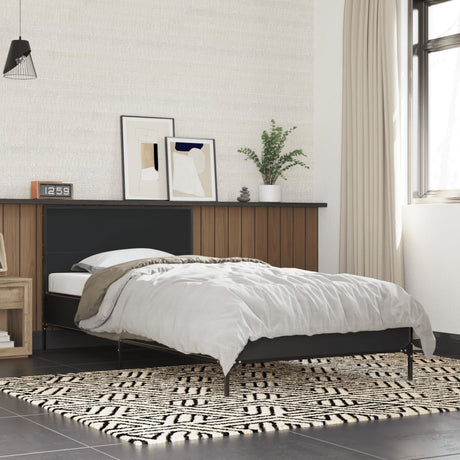 Bedframe bewerkt hout en metaal zwart 75x190 cm