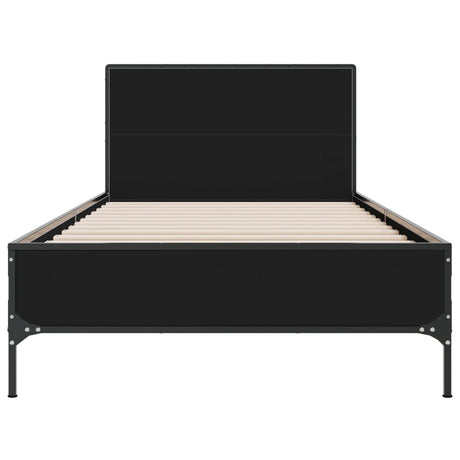 Bedframe bewerkt hout en metaal zwart 75x190 cm