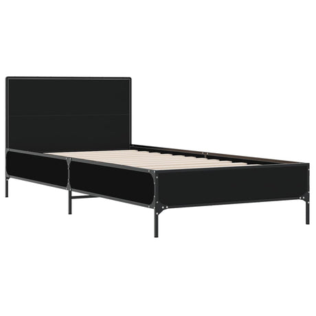 Bedframe bewerkt hout en metaal zwart 90x190 cm