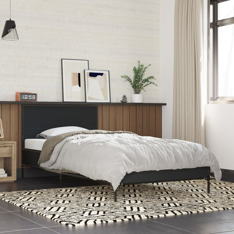 Bedframe bewerkt hout en metaal zwart 90x190 cm