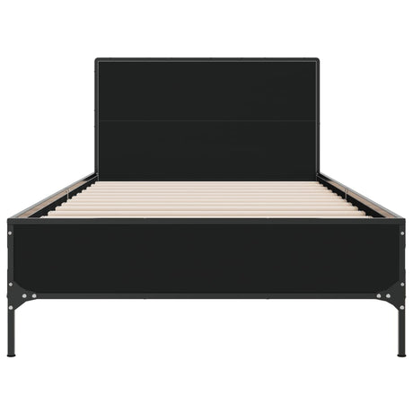 Bedframe bewerkt hout en metaal zwart 90x190 cm