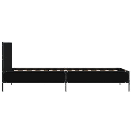 Bedframe bewerkt hout en metaal zwart 90x190 cm