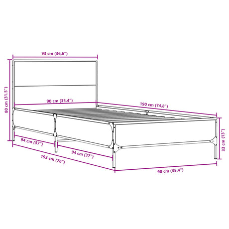 Bedframe bewerkt hout en metaal zwart 90x190 cm