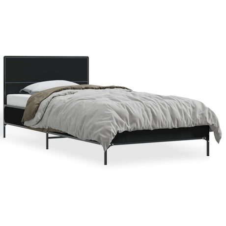 Bedframe bewerkt hout en metaal zwart 90x190 cm