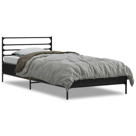 Bedframe bewerkt hout en metaal zwart 90x200 cm