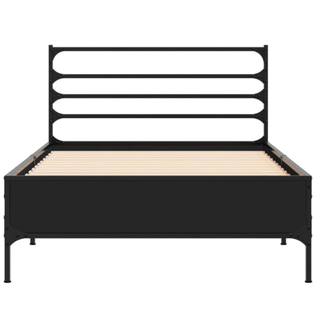 Bedframe bewerkt hout en metaal zwart 90x200 cm