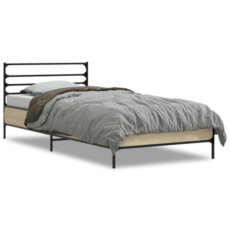 Bedframe bewerkt hout en metaal sonoma eikenkleurig 90x200 cm