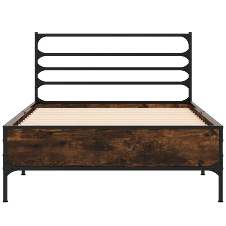 Bedframe bewerkt hout en metaal gerookt eikenkleurig 90x200 cm