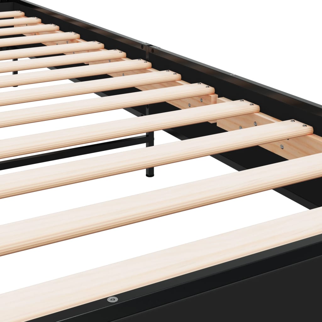 Bedframe bewerkt hout en metaal zwart 100x200 cm