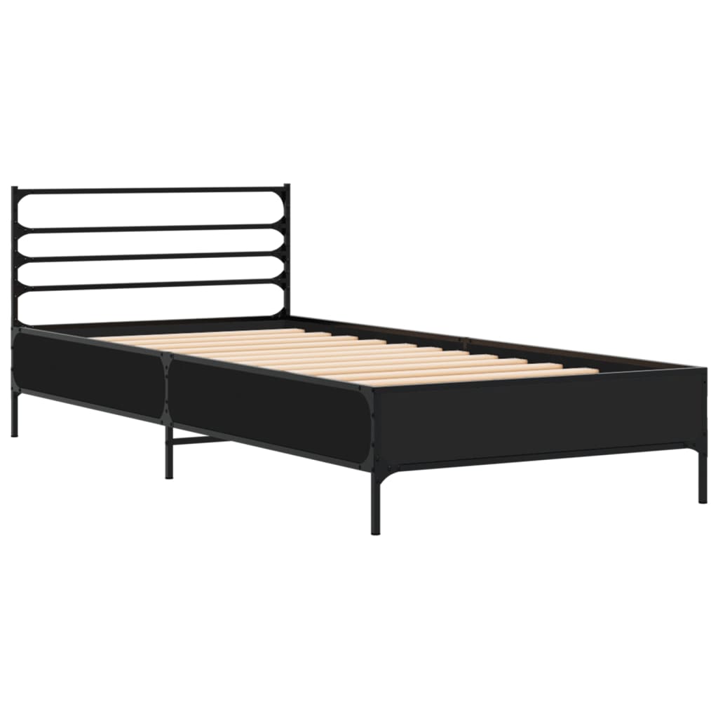 Bedframe bewerkt hout en metaal zwart 75x190 cm