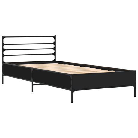 Bedframe bewerkt hout en metaal zwart 75x190 cm
