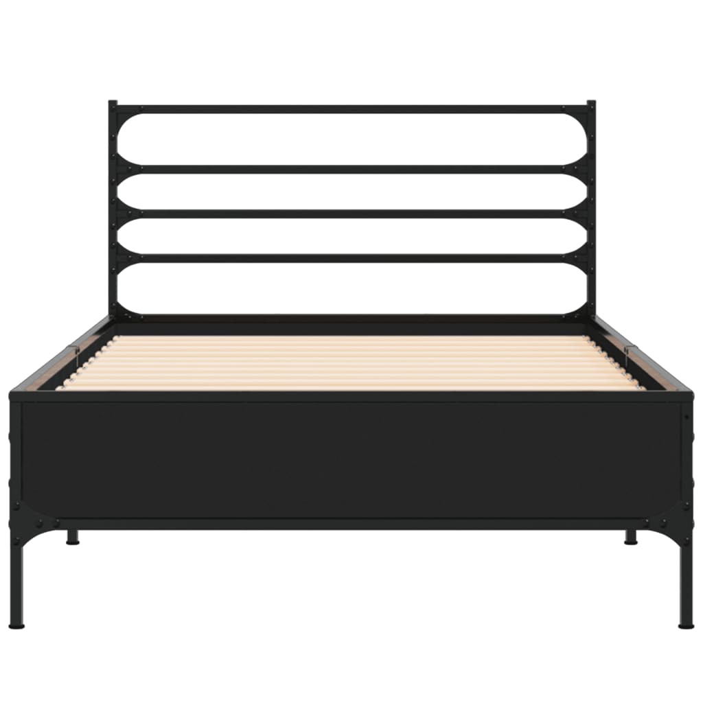 Bedframe bewerkt hout en metaal zwart 75x190 cm
